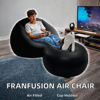 Fauteuil de jeu gonflable FranFusion, un siège rond pour enfants et adolescents avec porte-gobelets &amp;   Pouf ottoman Air Bean Bag avec poche latérale