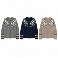Cardigan en tricot pour femme, personnalisé, ODM, col rond, boutonné, épais, style Fair Isle, pour l'automne et l'hiver, vente en gros
