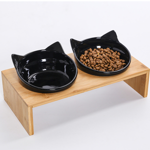 BESTCERA Fabricante Atacado Cat Bowl Elevada <span class=keywords><strong>Dog</strong></span> <span class=keywords><strong>Food</strong></span> Bowl Multi Cores Pronto para Enviar Cerâmica Pet Bowl com Suporte de Bambu - Product Image 3
