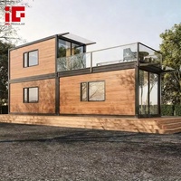 Casa Contenedor Prefabricada Desmontable de Lujo Moderna de Dos Pisos con Acabado de Madera para Cabañas, Hotel, Apartamento o Villa