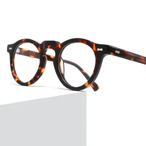 卸売ヴィンテージアセテート光学フレームラウンド厚い眼鏡フレームレトロトータス眼鏡男性女性用