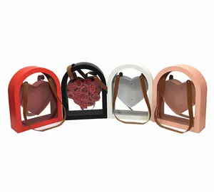 Einzigartige bogenförmige herzförmige Geschenk box cajas de carton para regalo Schokoladenblumen-Geschenk boxen Klares PVC-Fenster mit Griff
