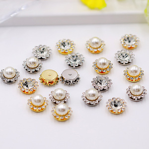 Double Layer Pearl Rhinestone <b>Buttons</b> Flower Shape Nickel Free DIY Jewelry Accessories - Product Image 4