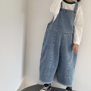 2024 autunno e primavera tutine di jeans vestiti per bambini <span class=keywords><strong>tuta</strong></span> per bambini da ragazzo e da ragazza morbide tute blu tinta unita - Product Image 1
