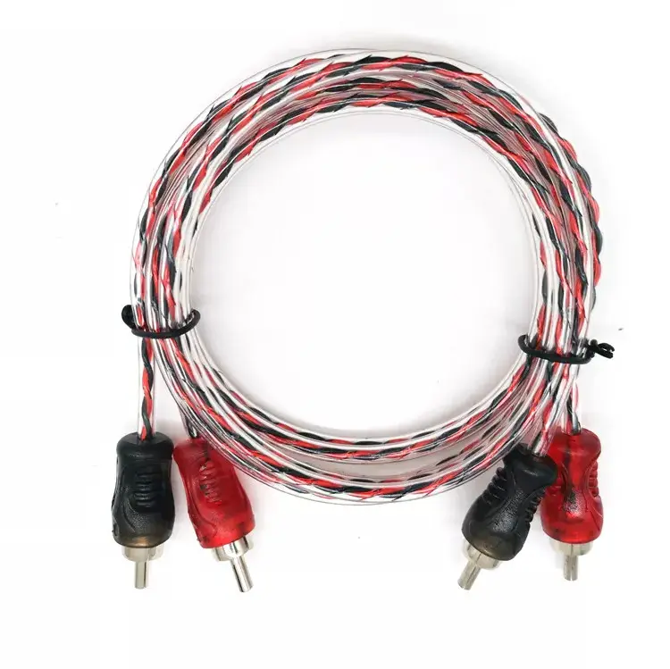 Kabel Audio Male ke Male 2RCA ke 2RCA kustom kabel ekstensi Audio Video Audio RCA berlapis emas stok bulat Monitor Audio mobil HL