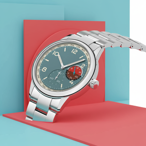 Jam Tangan Pria Klasik Kronograf dengan Tali, Casing Paduan Seng, Baja Anti Karat 22mm, Dial Merah, Kaca Kristal, Mesin Jepang, Tahan Air - Product Image 4