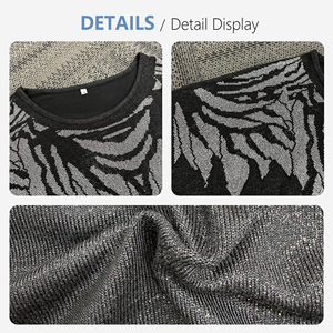 Blusa de moda urbana para mujer con estampado animal brillante, camiseta con pedrería de trabajo pesado, blusa de lurex de ajuste holgado para fiesta de noche o uso casual. - Product Image 6
