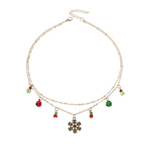 Collier de Noël cloche et flocon de neige en alliage de zinc, double couche, bijoux de fête avec strass et pendentif arbre - Product Image 5