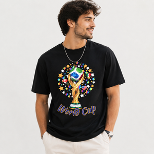 Camiseta Gráfica Negra para Hombre, Manga Corta, Mezcla de Algodón, Cuello Redondo, Estilo Casual para Fanáticos del Fútbol, Ropa de Verano con Temática de Fútbol - Product Image 1