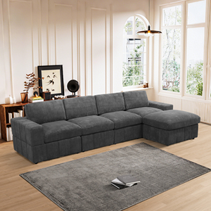 Canapé en velours côtelé gris foncé rétro, pour salon, usage domestique, chaise longue droite, ensemble de meubles complet - Product Image 6