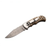 Couteau de poche pliant en acier Damas de haute qualité, verrouillage arrière, garantie 3 ans, poignée en corne de mouton de qualité industrielle, pour la chasse
