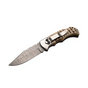 Cuchillo de Bolsillo Plegable de Acero de Damasco de Alta Calidad, Precio de Fábrica al por Mayor, Mango de Cuerno de Oveja, Aplicación Táctica, 58 HRC - Product Image 1