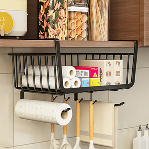 Wall Mounted Kitchen Storage Rack Rectangle Hook Type Punch Free For Paper Towel Cling Film Dishcloth Holder - Product Image 1