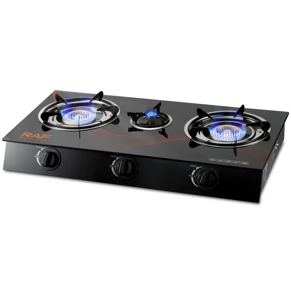 RAF nouvelle qualité allumage électronique bureau table de cuisson cuisinière sans cylindre cuisine Table Top électrique 3 brûleurs cuisinière à gaz
