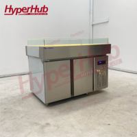 Comptoir de présentation de fruits de mer avec éclairage LED, logo personnalisé, dimensions sur mesure, thermostat numérique, refroidissement direct pour magasin de poisson