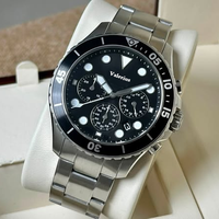 Montre chronographe à quartz pour homme, lunette rotative, bracelet en acier inoxydable, aiguilles lumineuses, affichage de la date, style sport plongée