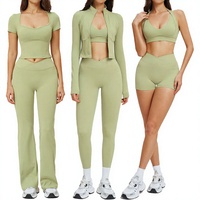 Ensemble de sport pour femmes : Leggings sexy, pantalon évasé en nylon, short d'été, brassière de sport, ensemble de yoga et de course personnalisé, séchage rapide, logo frontal