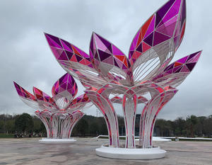 Gran moderno Circular de acero inoxidable pabellón inmobiliario hito al aire libre escultura de Metal personalizar arte Gazebo esculturas - Product Image 5