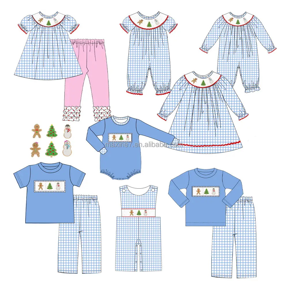 Puresun Smocked Children Clothing Christmas Embroidery Kids Girls Dress and Pants Sets Winter Baby Wear