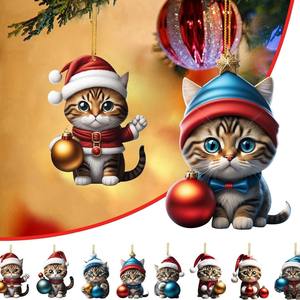 JIUTONG Direktvertrieb Umweltfreundliche Niedliche Katzen-Weihnachtsbaumdekoration Anhänger Kreative Cartoon-Acryl-Flachornamente für Zuhause - Product Image 2