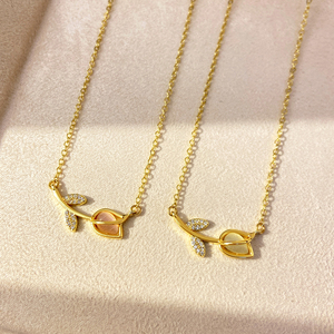 Gold Plated Tulip Flower Pendant <b>Necklace</b> Unique Design With <b>Cat</b> Eye Stone CZ Leaf Dainty Floral Chain <b>Necklace</b> for Women - Product Image 4