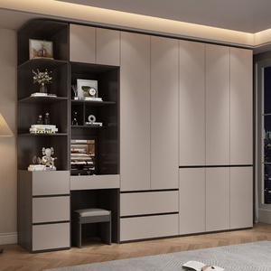 Armarios de Dormitorio de Madera Maciza con Puertas Seccionales Abatibles, Fabricante Mayorista de Conjuntos de Muebles de Dormitorio Minimalistas en Tono Gris - Product Image 2