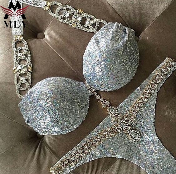 MLY Rhinestone Bikini Atacado Jóias Personalizadas Diamante Shinny Spanilly Mulheres Lantejoula Swimwear