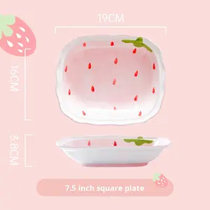 Ensemble <span class=keywords><strong>de</strong></span> vaisselle en céramique européenne mignon à la fraise avec bol et assiette <span class=keywords><strong>de</strong></span> haute qualité, ensemble <span class=keywords><strong>de</strong></span> vaisselle en céramique circulaire nordique - Product Image 5