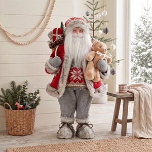 Poupée Père Noël en laine flocon de neige nordique avec bottes en fourrure grise, ours en peluche pour l'affichage en magasin pour enfants - Product Image 1