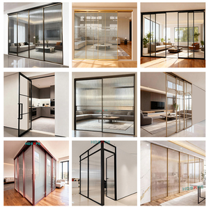 Puerta Corrediza de Marco Delgado Negro <span class=keywords><strong>con</strong></span> Cierre Suave para Sala de Estar, Dormitorio Interior, Cocina, Balcón de <span class=keywords><strong>Vidrio</strong></span> y Aluminio - Product Image 4
