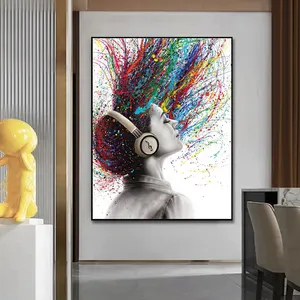 Abstract Women Portrait Colorful Posters and Prints Music Art Canvas Painting