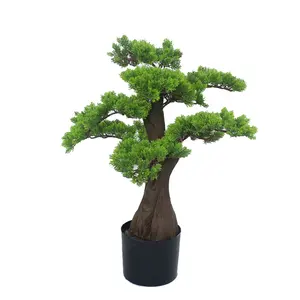 Tanaman Cypres Buatan Dalam Ruangan Luar Ruangan, untuk Dekorasi Kantor Pohon Pinus Tanaman Hijau Sentuhan Alami Bonsai dengan Pot 5736