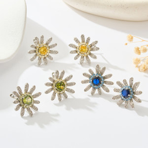 Daisy Stud Earrings Copper Alloy Micro Pave Zirconium Inlay S925 Silver Needle Multiple Colors Flower Shape Fashion Jewelry - Product Image 1