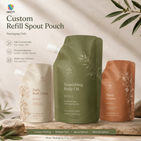 Sachets d'emballage pour huile corporelle, impression flexo personnalisée, pochettes souples en plastique avec bec verseur pour lotion, savon liquide, soins de la peau, recharge