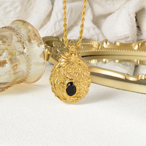 Collier pendentif unisexe en acier inoxydable plaqué or 18 carats avec agate, motif religieux et animal, étanche, chaîne à maillons, vente en gros - Product Image 1