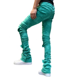 Jean cargo homme coupe slim évasée sur mesure, taille mi-haute, bords effilochés, effet usé, style empilé, vente en gros - Product Image 5