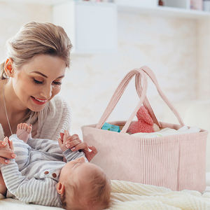 Bon prix Vente en gros Panier à couches en velours côtelé Organisateur Bin Nursery Storage Nappy Mommy Sac de transport avec poignées pour produit pour bébé - Product Image 4