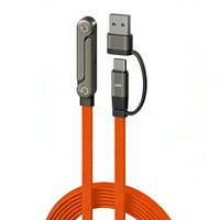 Kabel Pengisi Daya Cepat 240W 2-in-1 USB-C dengan Stand Ponsel, Dapat Dilipat, Stand yang Dapat Disesuaikan, Konduktor Tembaga Berlapis Kain, Desain Tahan Lama untuk