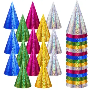 100 Pieces Colorful Birthday Party Hats Metallic Foil Cone Hat Glitter Paper Art Craft for Christmas 16 cm 6.3 inches