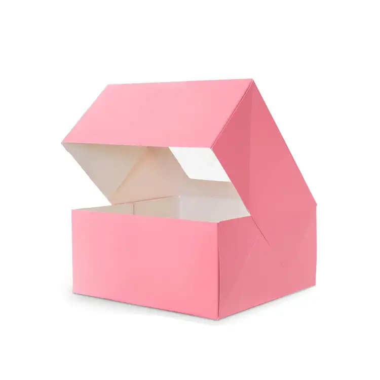 Caja de embalaje para cupcakes de grado alimenticio, cajas de cartón rosa con ventana, baratas, fabricante 100%