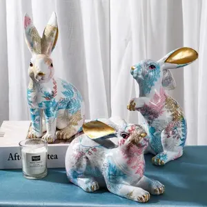 Resina de artesanato para casa E-204, coelho de resina para decoração de coelho da páscoa