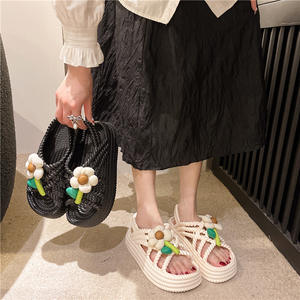Sandales tissées fleur fond épais évidé chaussures de plage respirantes pantoufles décontractées fond <span class=keywords><strong>éponge</strong></span> pour femmes - Product Image 5