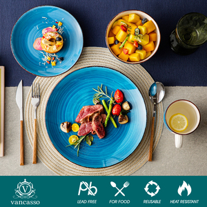 Vancasso 16 Pcs Vente en gros Ensembles <span class=keywords><strong>de</strong></span> vaisselle en céramique peinte à la main avec assiette à dîner Assiette à dessert Bol à soupe Tasse <span class=keywords><strong>Service</strong></span> en stock pour 4 - Product Image 2