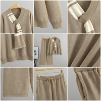 Ensemble de mode femme style jeune, nouvelle collection automne, chic et élégant, anti-rides, pull ample à manches longues et col en V, pantalon large en laine
