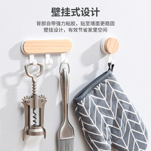 Adhesive Wood Hooks 1-3 Hooks Modern Design For Home Bathroom <b>Door</b> No Drilling High Load Capacity - Product Image 2