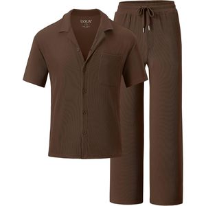 Ensemble 2 pièces d'été pour homme FOXA : Chemise rayée à manches courtes boutonnée et pantalon ample respirant en maille – Tenue décontractée pour la marche - Product Image 6