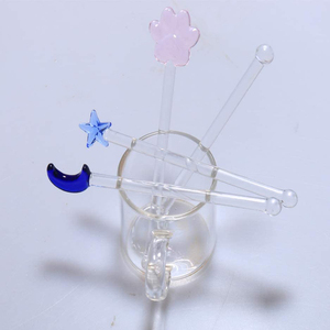 Thủy Tinh Trang Trí Đồ Uống Khuấy Swizzle Gậy Đông Lạnh Uống Cocktail Bar Khuấy Handmade Trái Tim Màu Hồng Đáng Yêu, Sao, Mặt Trăng, Hoa Hình Dạng - Product Image 6