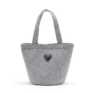 Customized Size Reusable Daily Market Felt Tote Women's Handbags For Casual Wool Felt Grocery Shopping Pouch