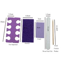 Kit de manucure et pédicure 5-en-1 Purple Fashion, double face, avec pierre ponce naturelle, lime à ongles, polissoir, râpe à pieds et repousse-cuticules en bois, portable