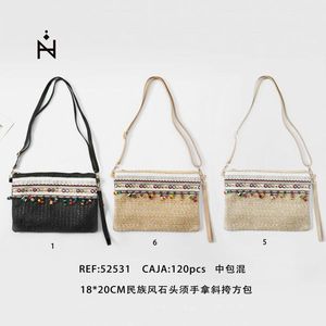 Borsa a Tracolla in Stile Etnico con Perline di Pietra 18x20cm BOLSO - Product Image 2